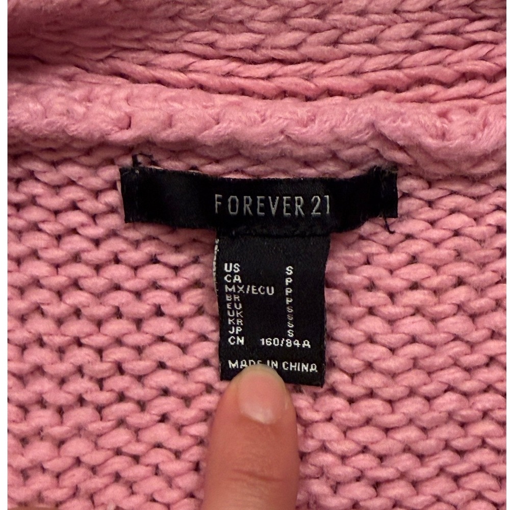 Forever 21 Pink Santa Claus Embroidered Cropped Knit Cardigan Sweater Small - Picture 4 of 5